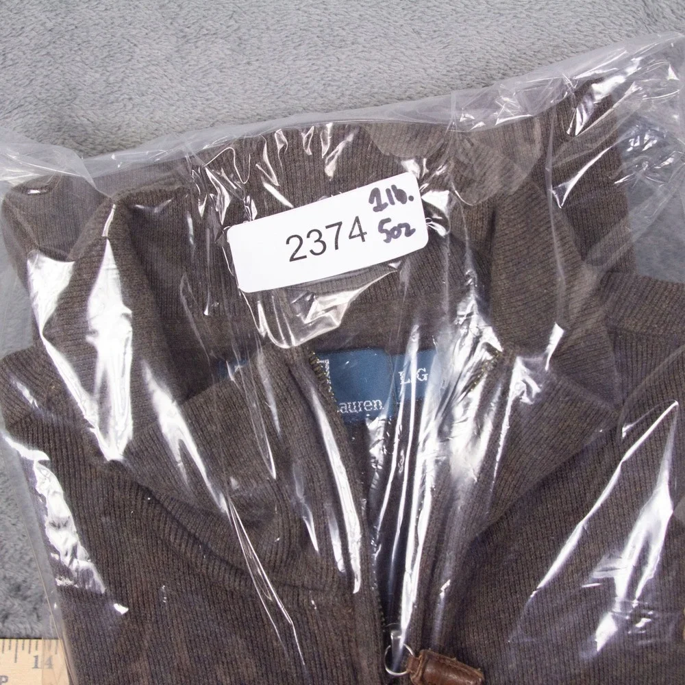 VTG Polo Ralph Lauren Mens Large Brown 1/4 Zip Pullover Sweater 100% Cotton Y2K